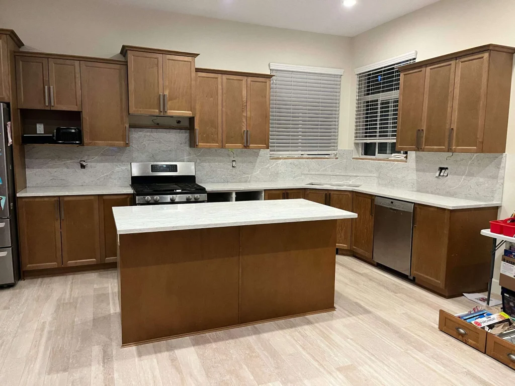 Quartz kitchen countertops and island in North Vancouver